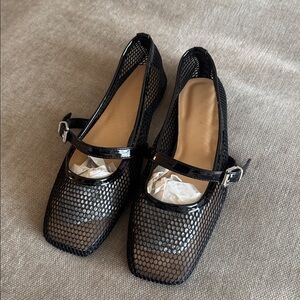 Black Mesh Mary Jane Flats